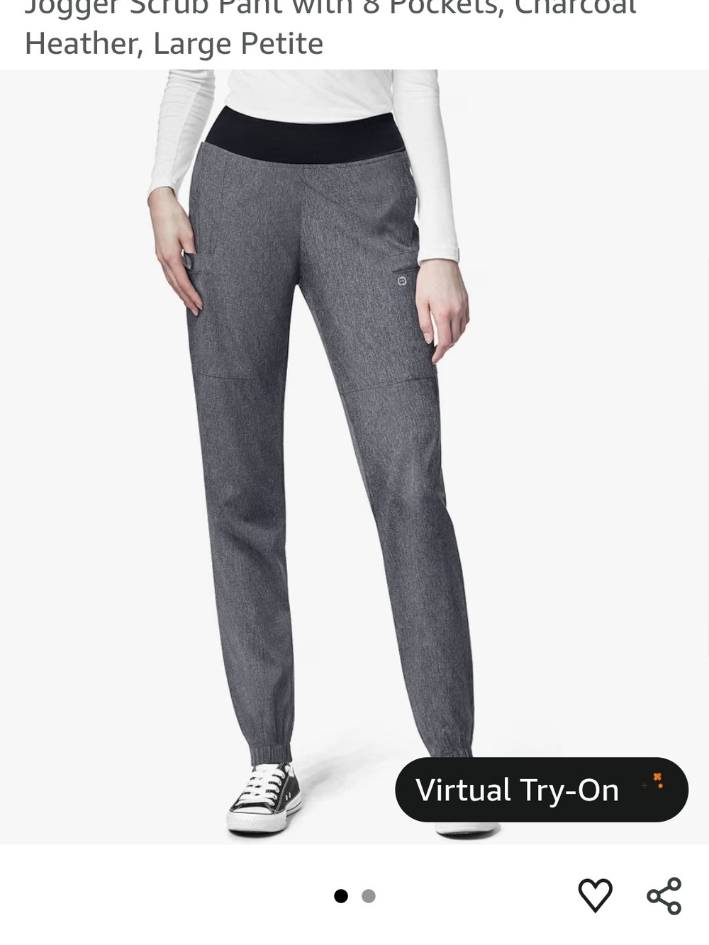 WonderWink Charcoal Heather Jogger Scrub Pants with Black Waistband